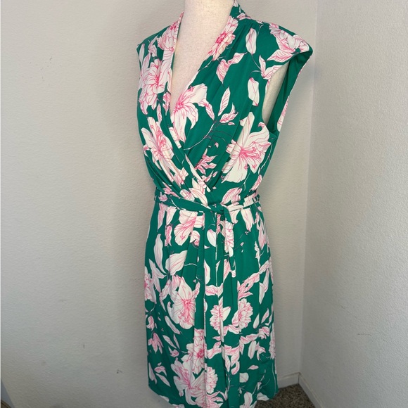 Eliza J Green and Pink V-Neck Wrap Dress - Picture 2 of 4